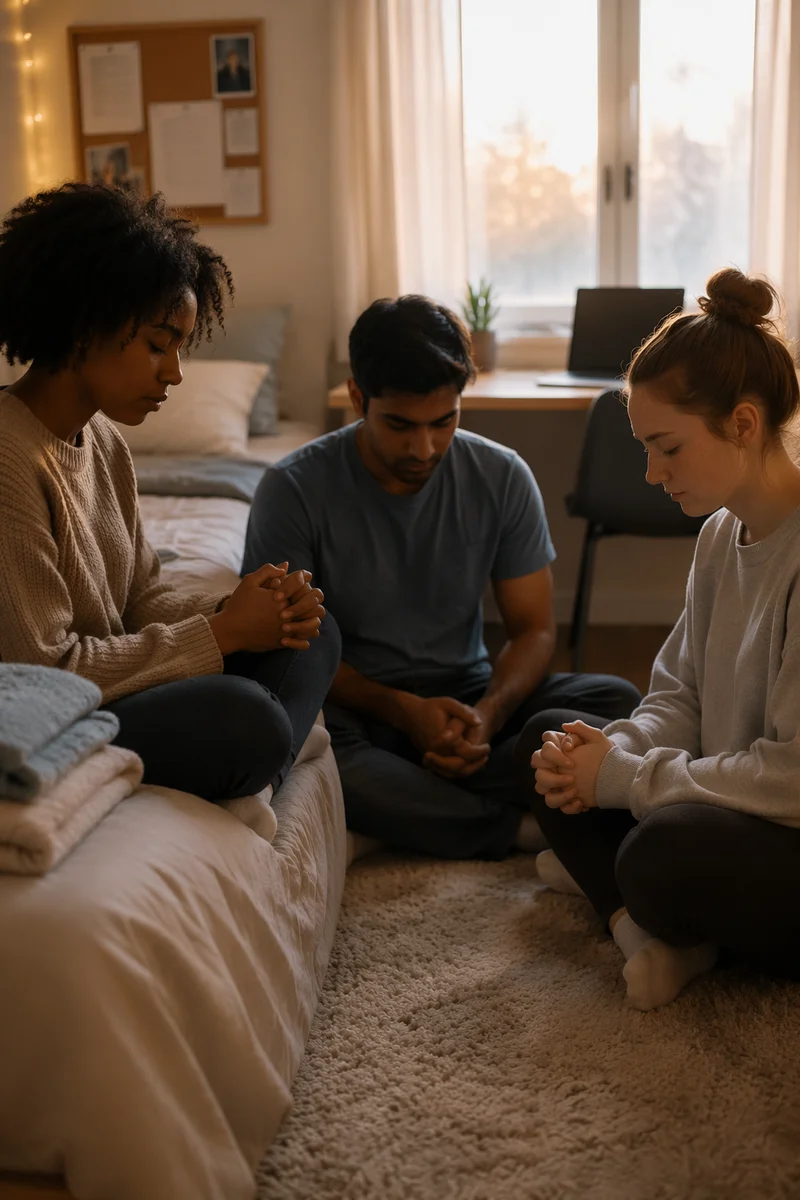 College Roommates Praying in Cozy Dorm
