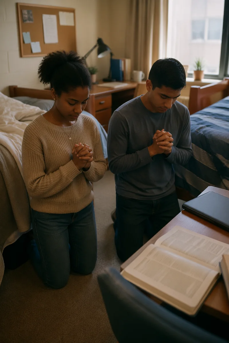 College Roommates Praying in Dorm Room