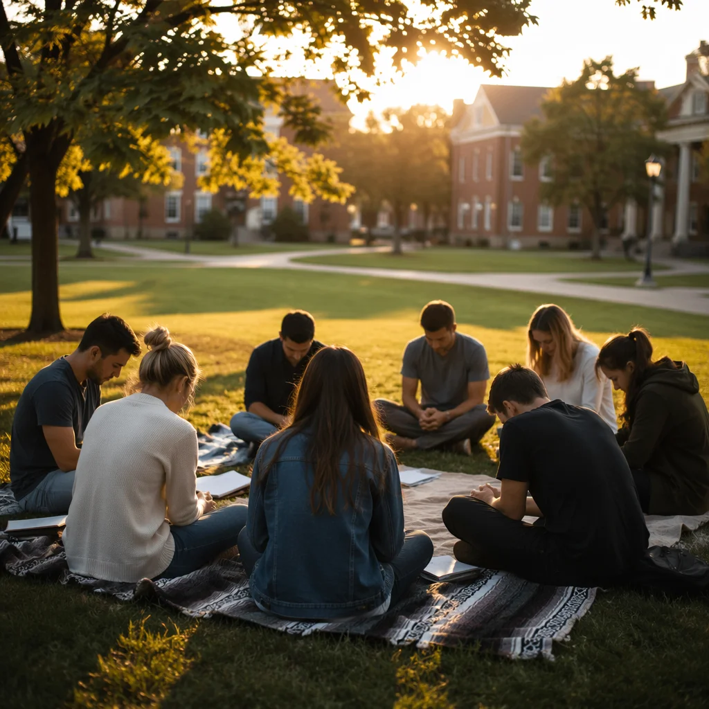 College Students Gathering on Campus Lawn