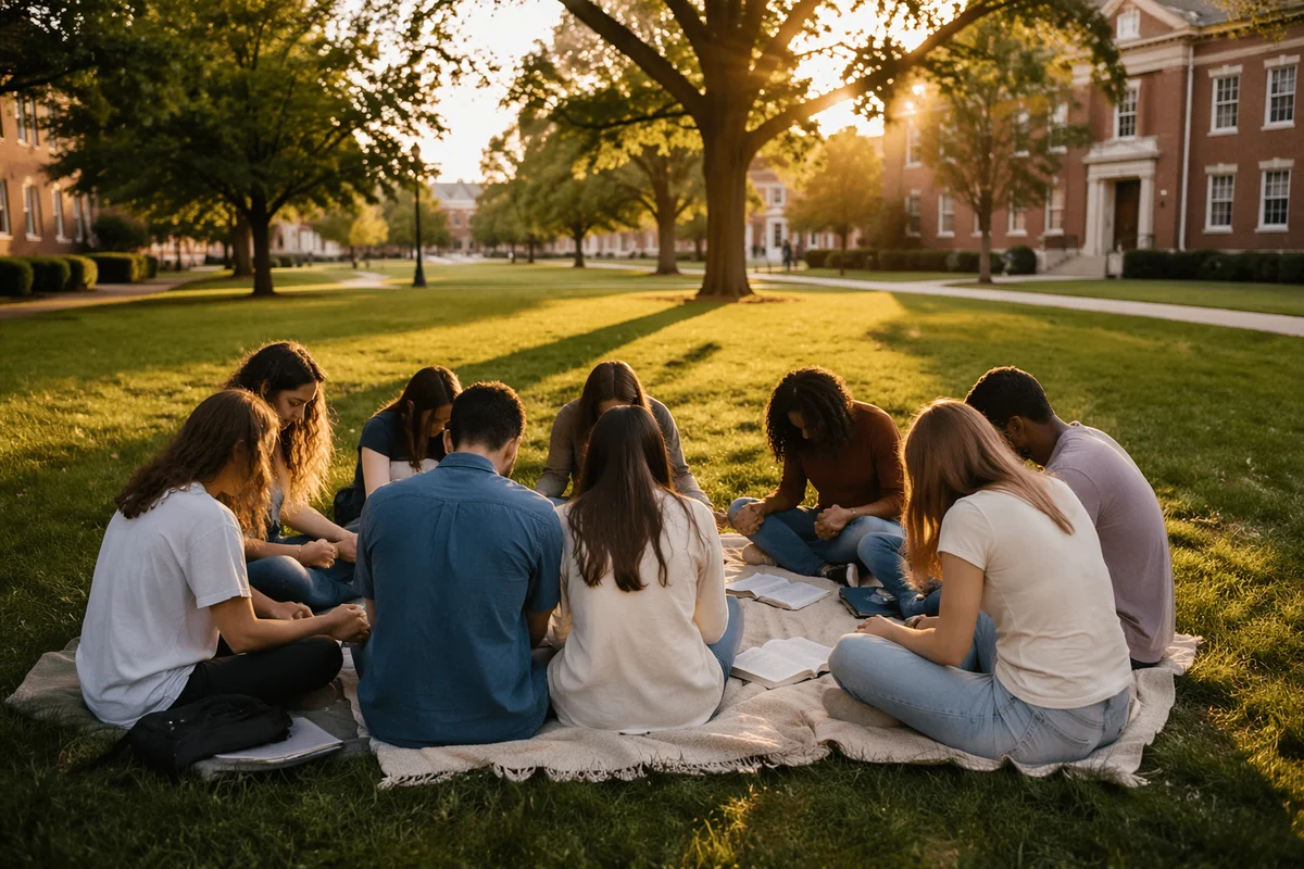College Students Gathering on Campus Lawn