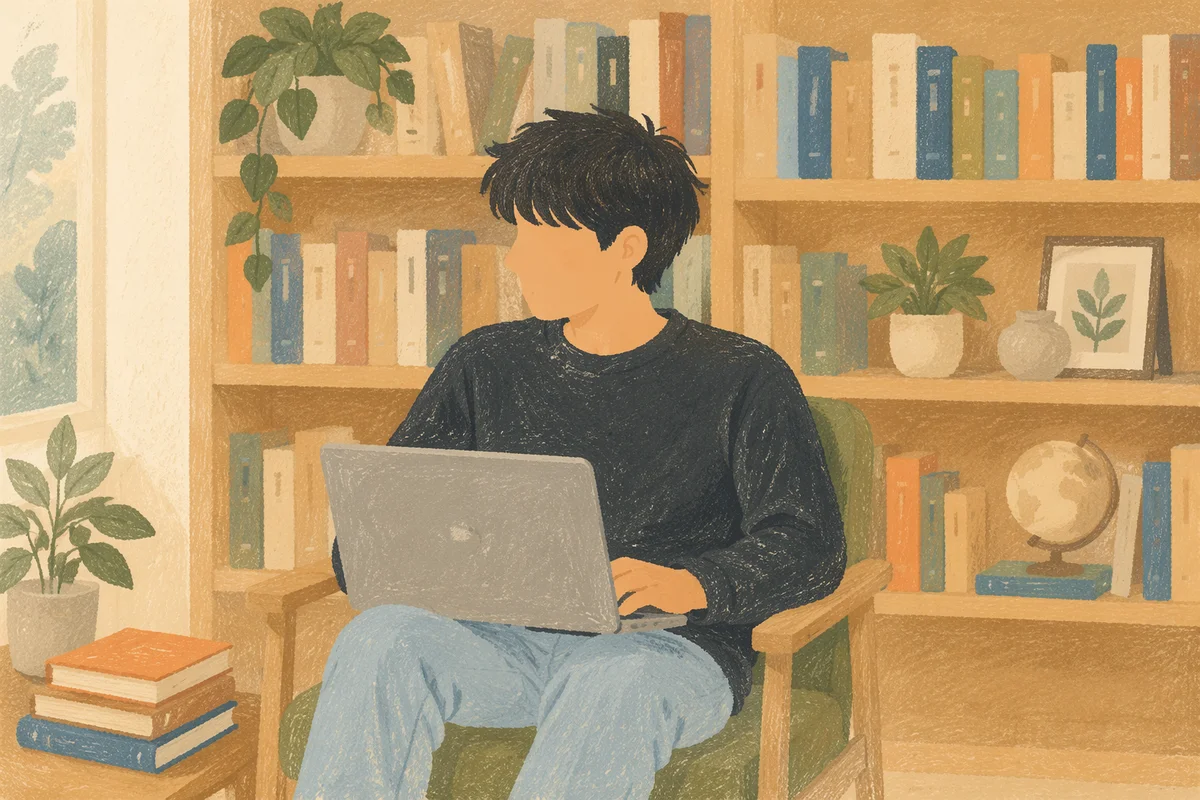 College Student Studying in Quiet Library