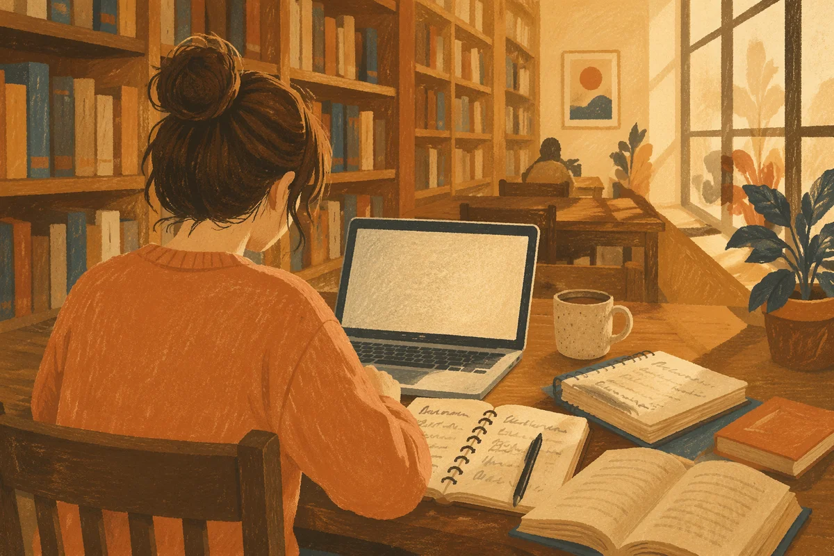 Focused College Student in Quiet Library