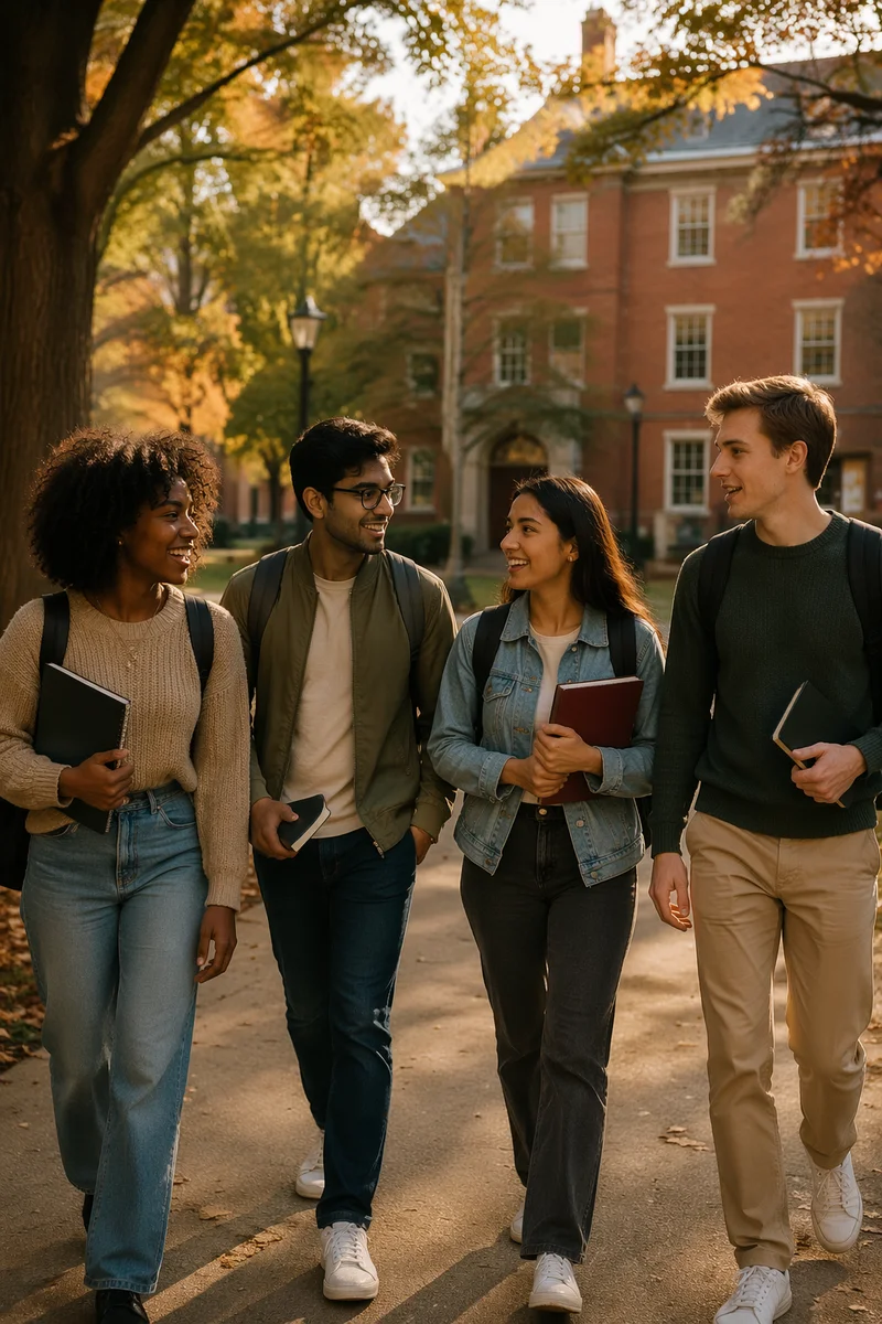Four College Students Walking on Campus