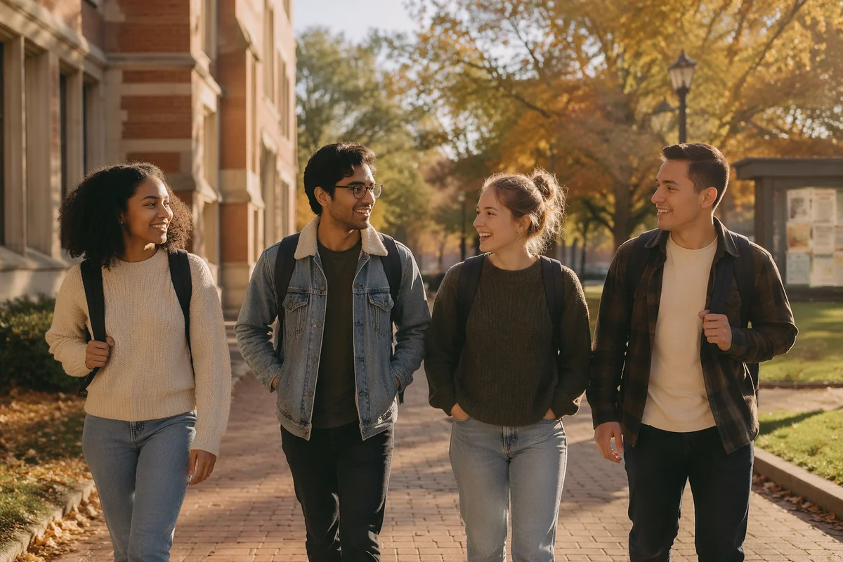 Diverse College Students Walking on Campus