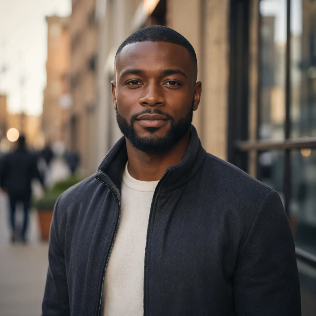 Confident Young Man on City Sidewalk