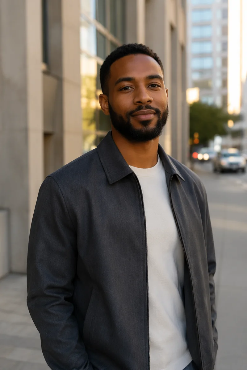 Confident Young Man on City Sidewalk