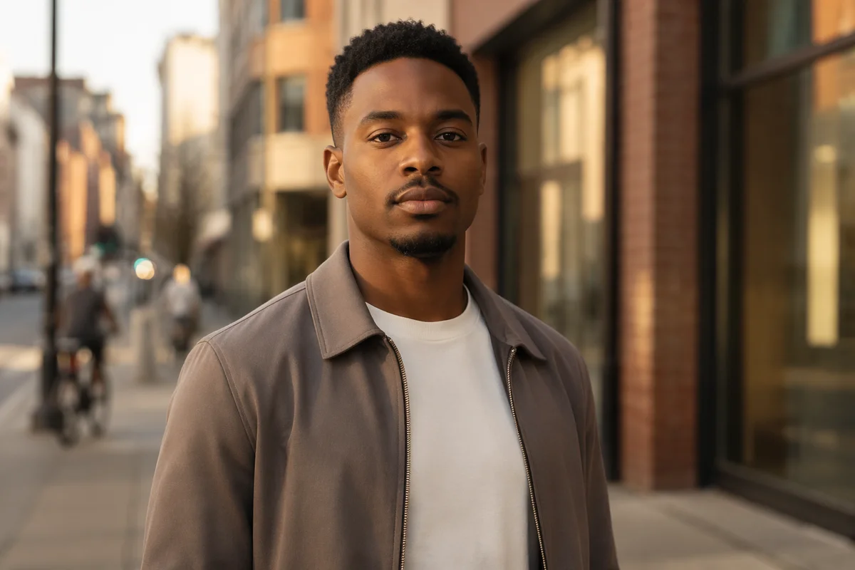 Confident Young Man on City Sidewalk