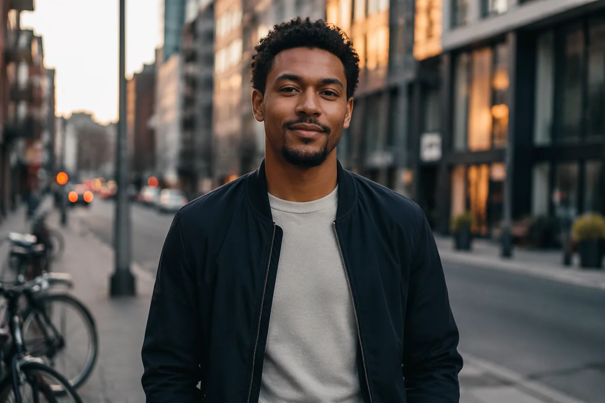Confident Young Man on City Sidewalk