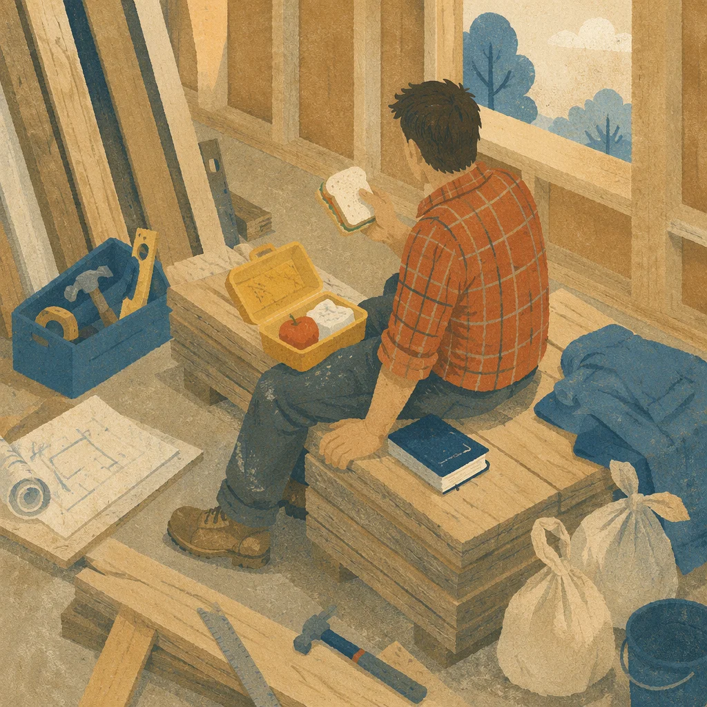 Construction Worker Lunch Break with Bible