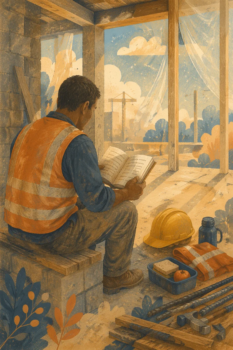 Construction Worker Reading Bible at Lunch
