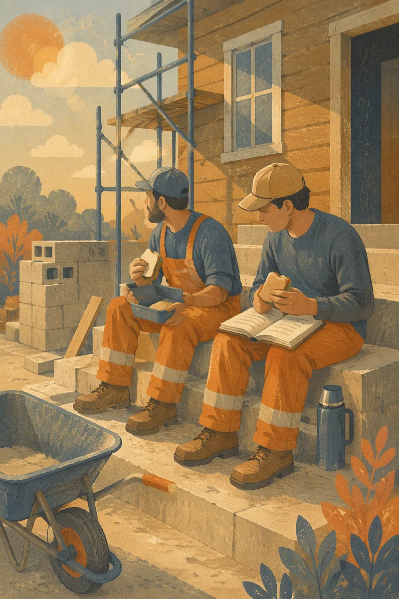 Construction Workers Reading Bible on Break