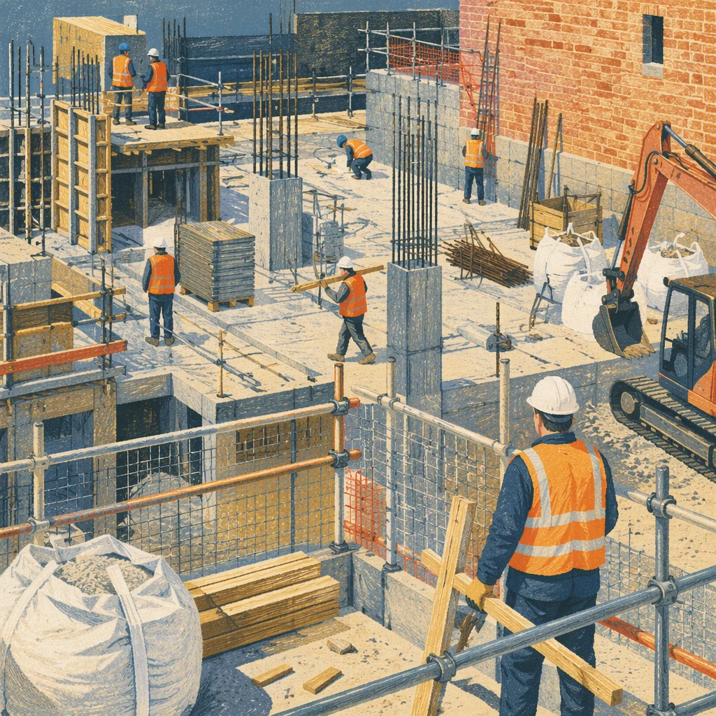 Construction Workers on Urban Building Site