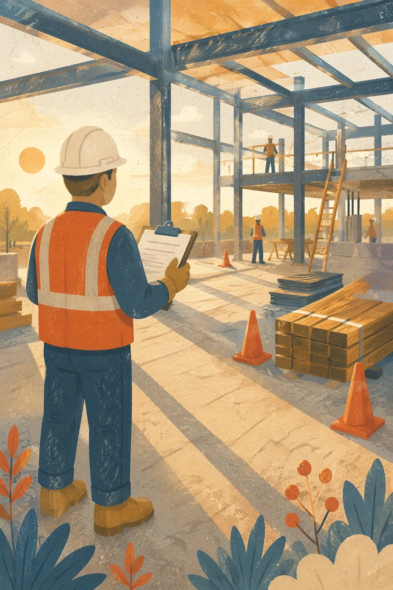 Construction Worker Reviewing Plans at Sunrise