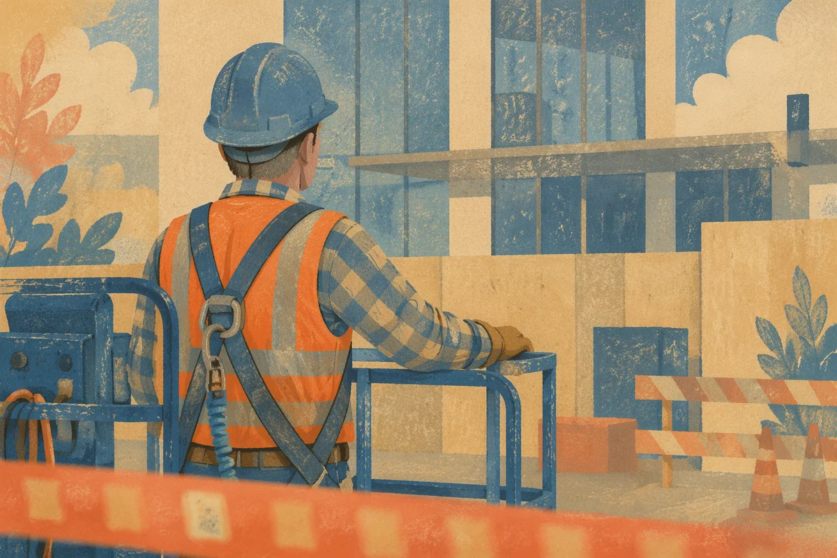 Construction Worker on Urban Building Site