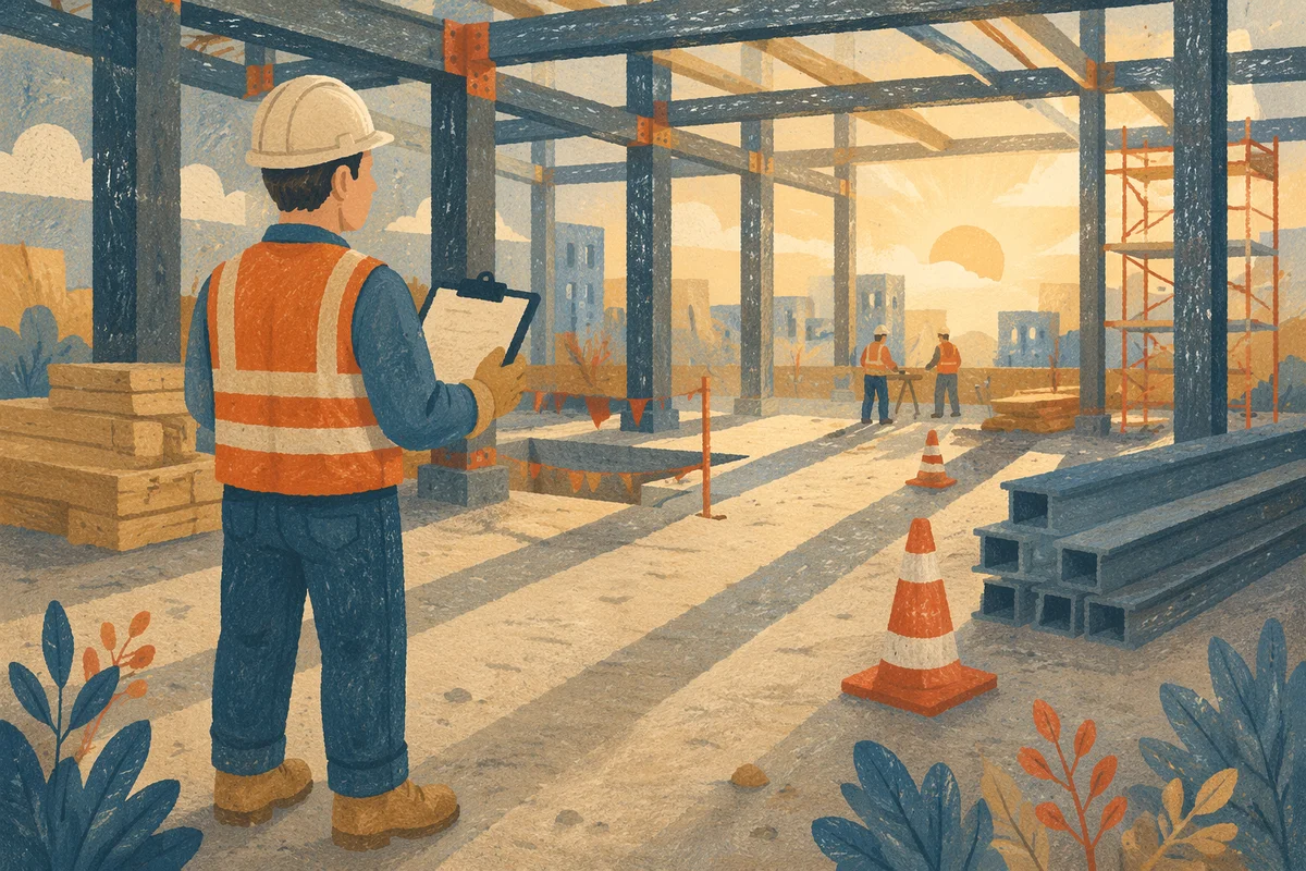 Construction Worker Reviewing Plans at Sunrise