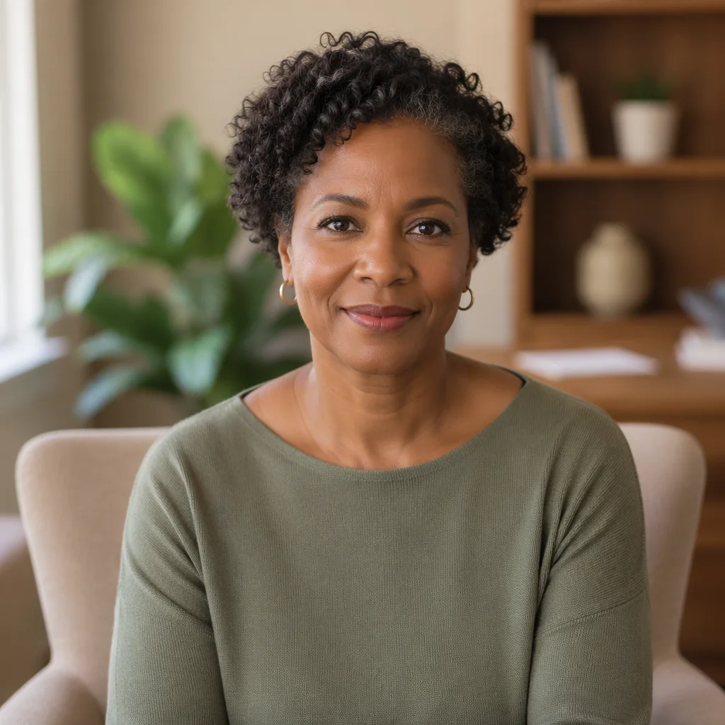 Empathetic Counselor Portrait in Therapy Office