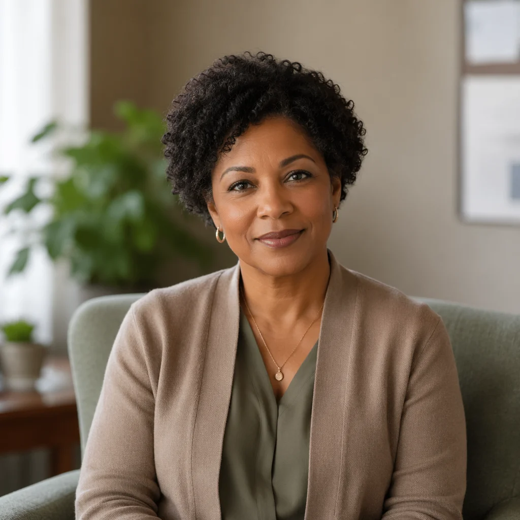 Empathetic Counselor Headshot in Therapy Office