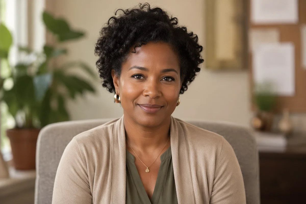 Empathetic Counselor Portrait in Therapy Office