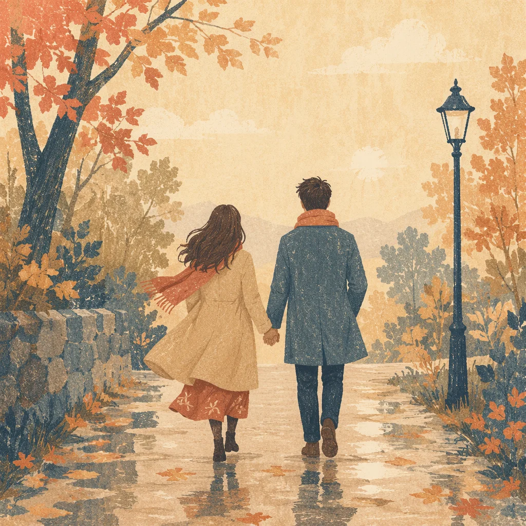 Romantic Couple Walking Hand in Hand