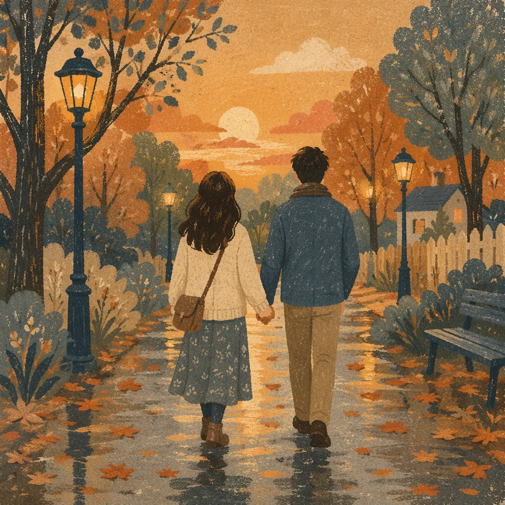 Romantic Couple Walking Hand in Hand