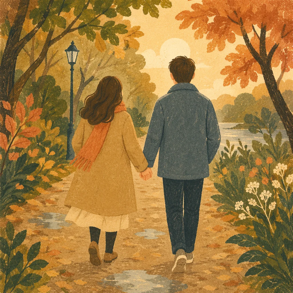 Romantic Couple Walking Hand in Hand