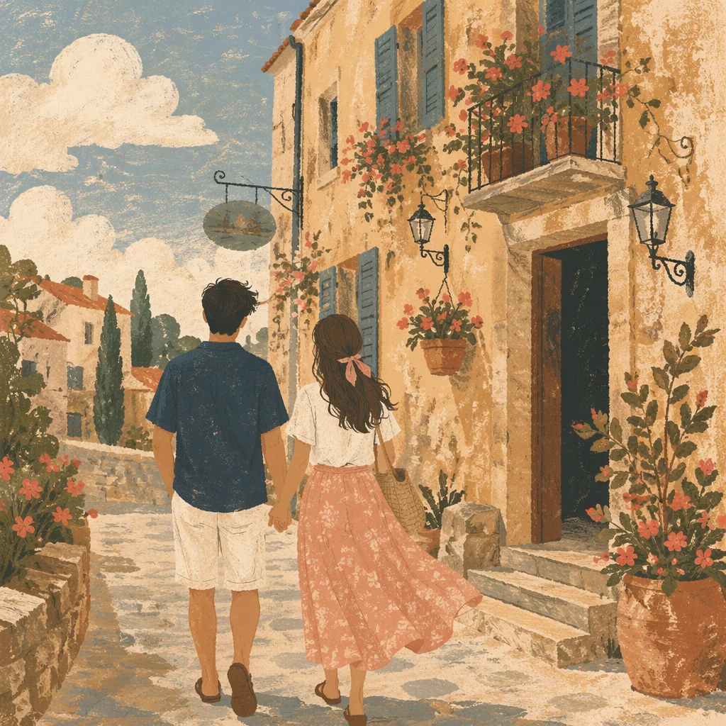 Romantic Couple Walking Through Old Street