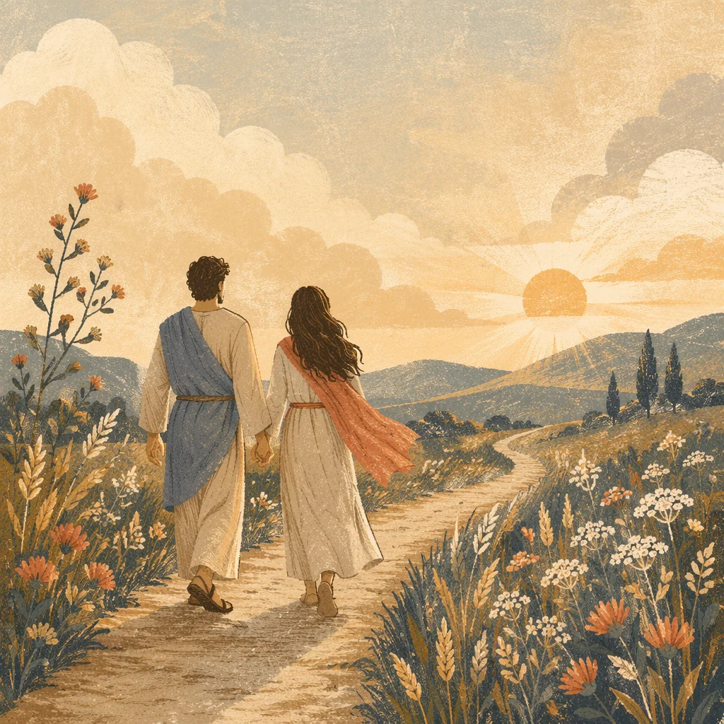 Romantic Couple Walking Countryside Path