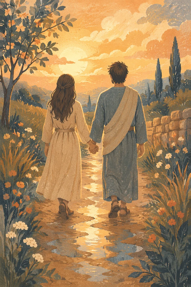 Couple Walking Hand in Hand at Golden Hour