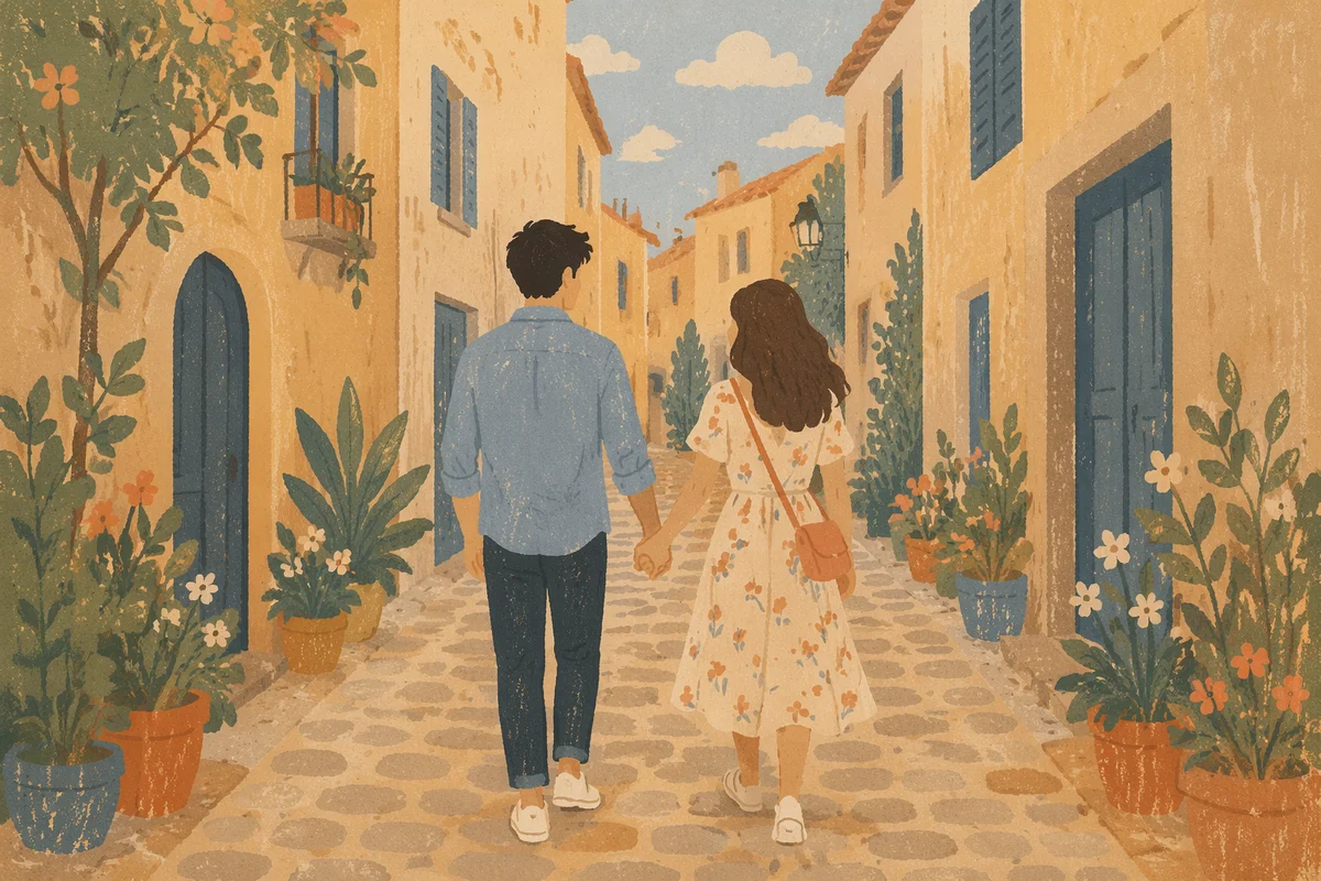 Romantic Couple Walking Hand in Hand