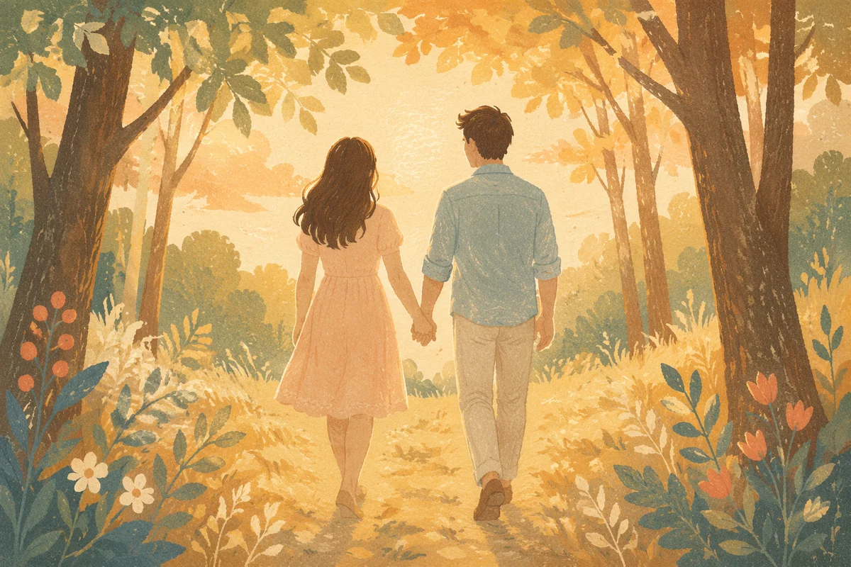 Romantic Couple Walking Hand in Hand
