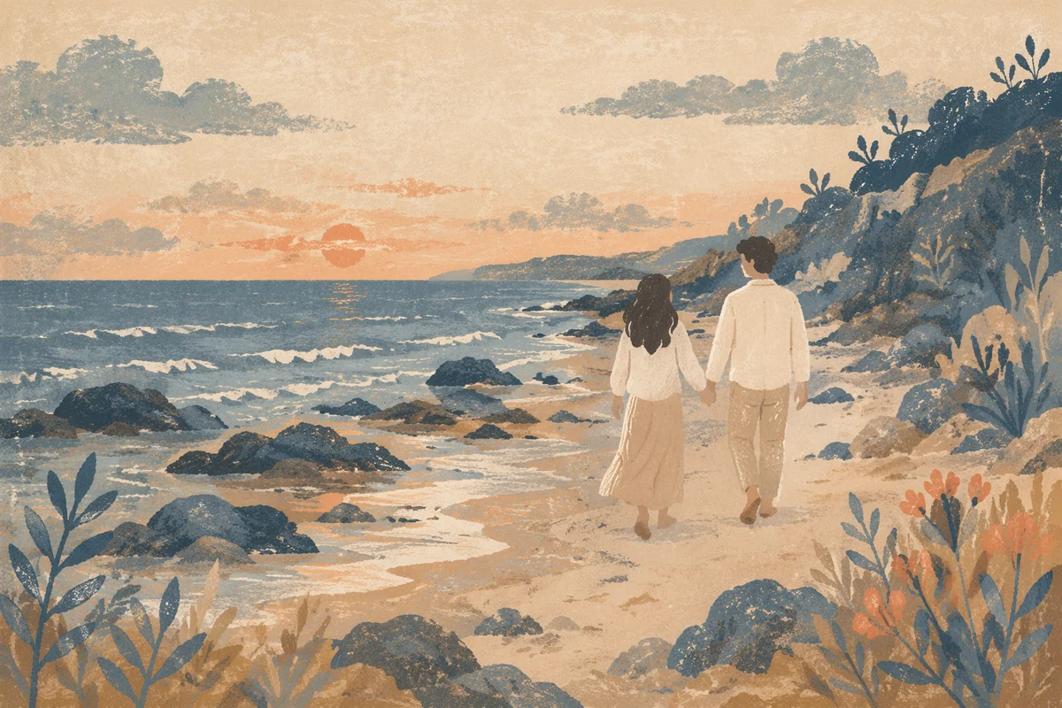 Couple Walking Hand in Hand at Dusk