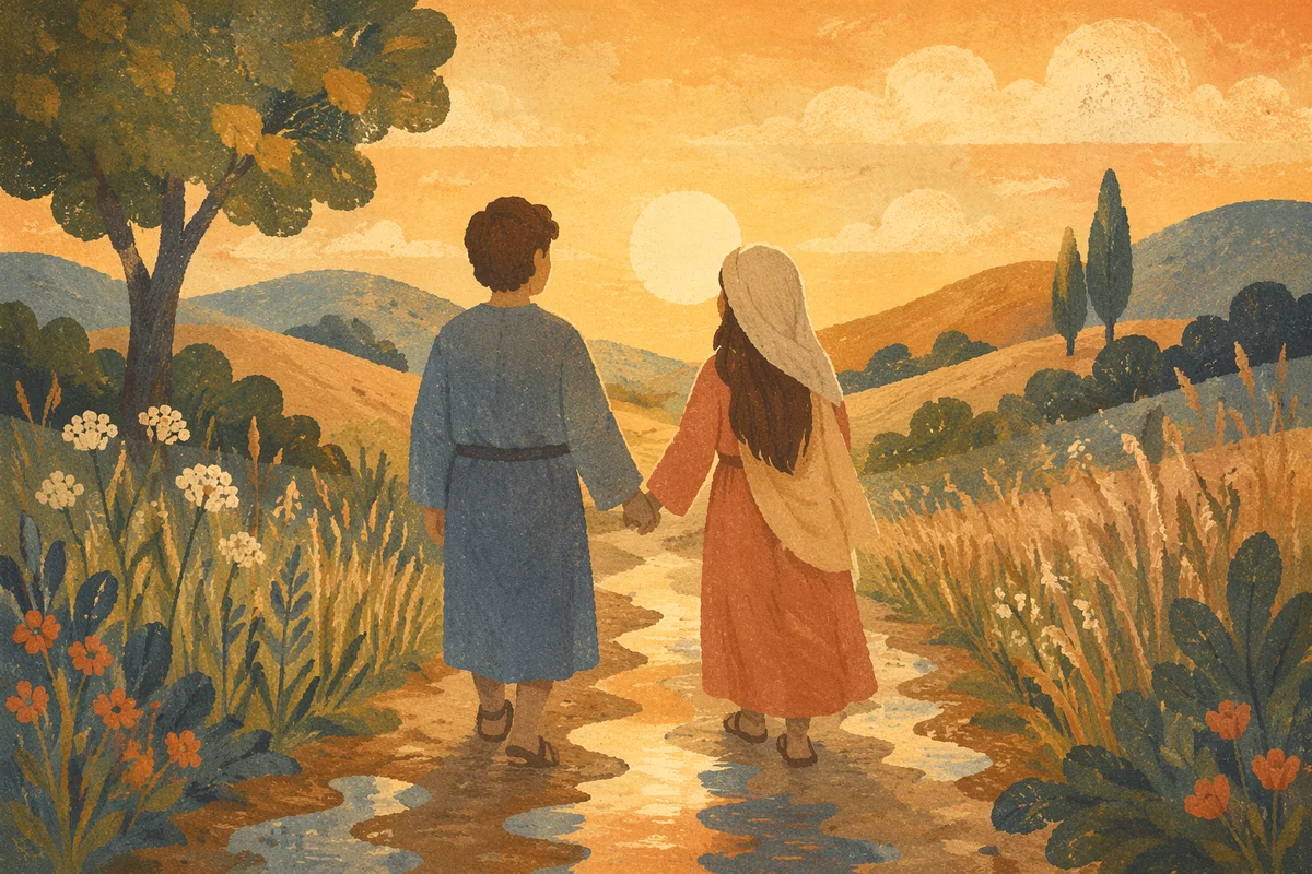 Couple Holding Hands on Countryside Path