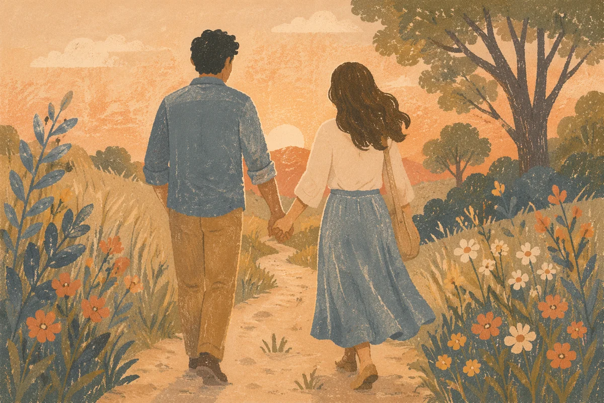 Couple Holding Hands on Countryside Path