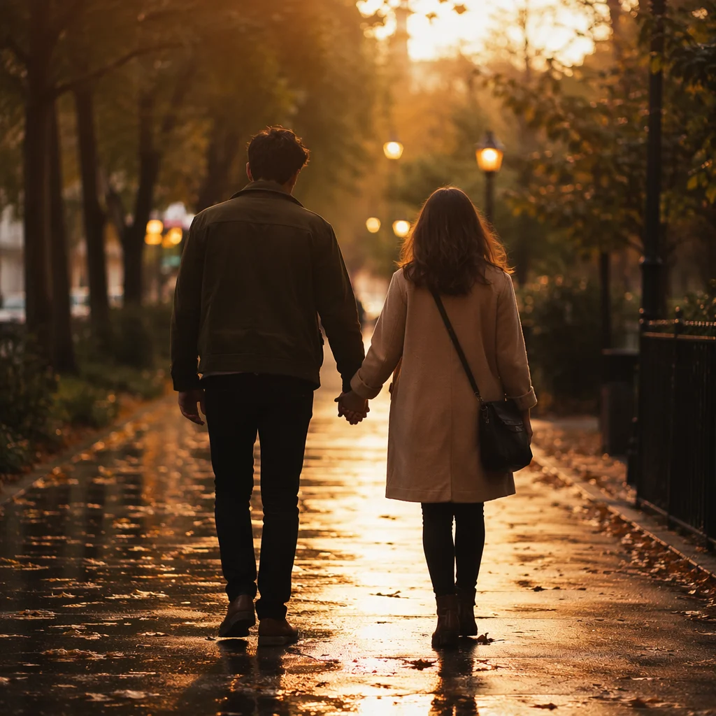 Romantic Couple Walking Hand in Hand