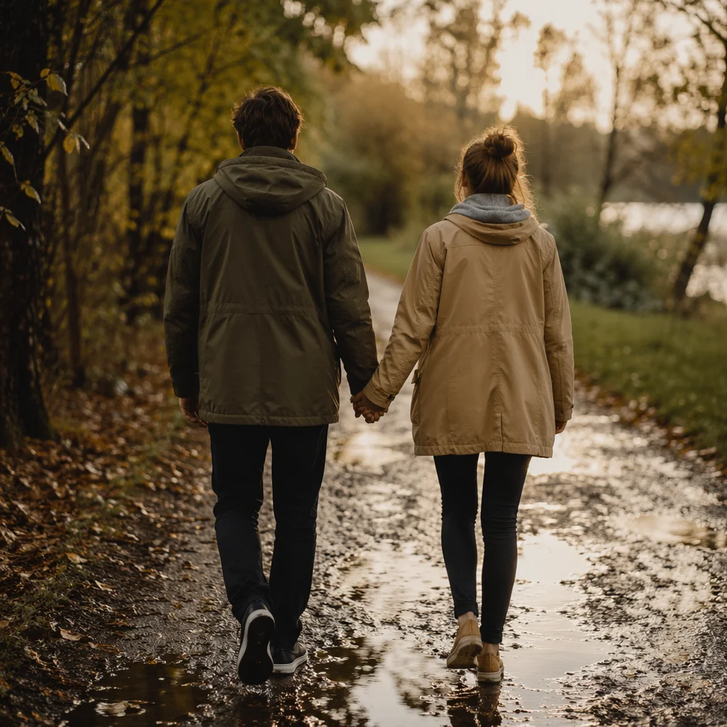 Romantic Couple Walking Hand in Hand