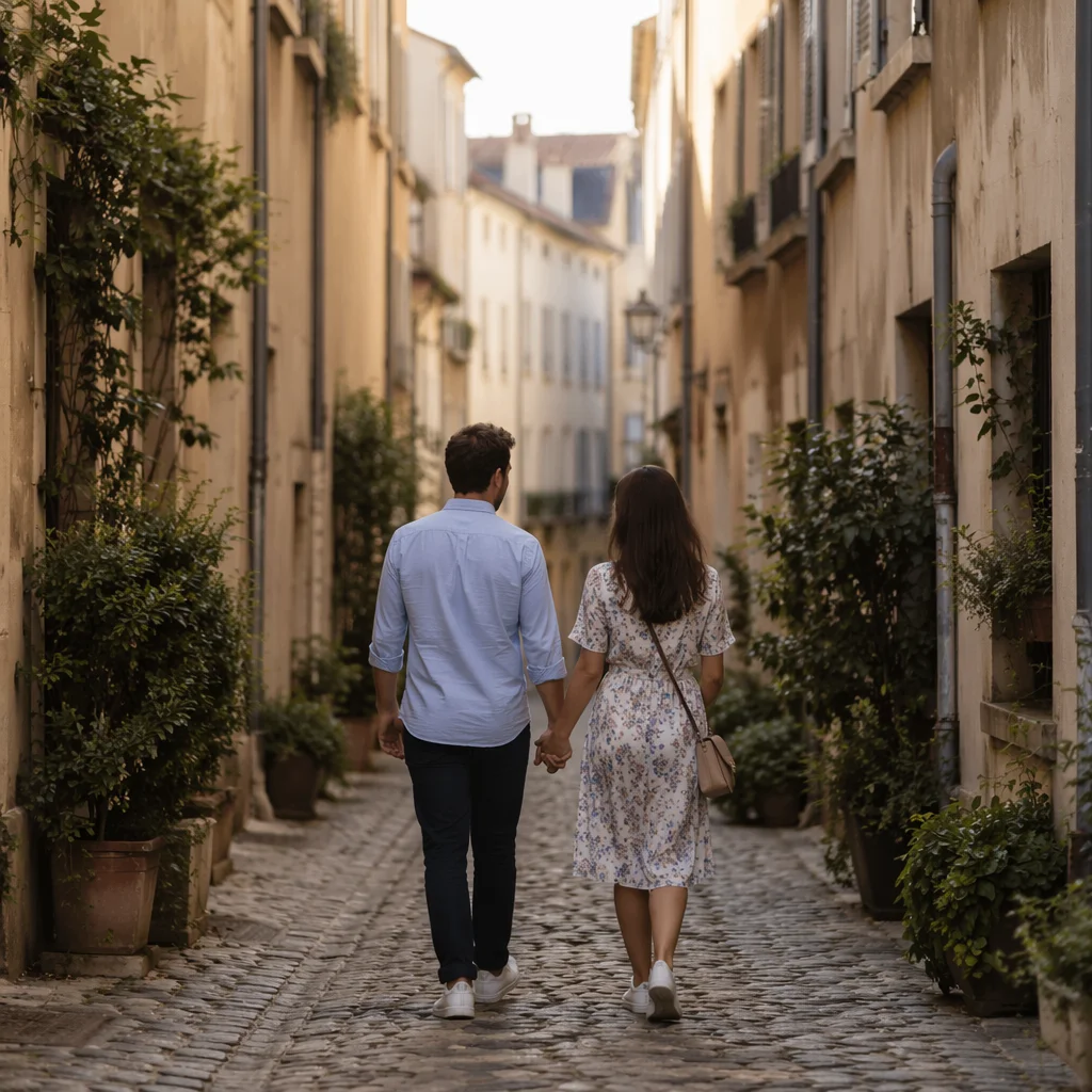 Romantic Couple Walking Hand in Hand