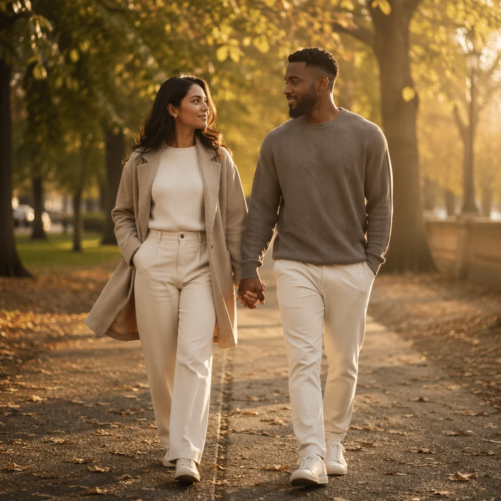 Romantic Couple Walking Hand in Hand