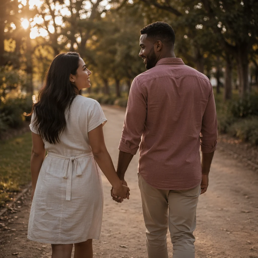 Romantic Couple Walking Hand in Hand