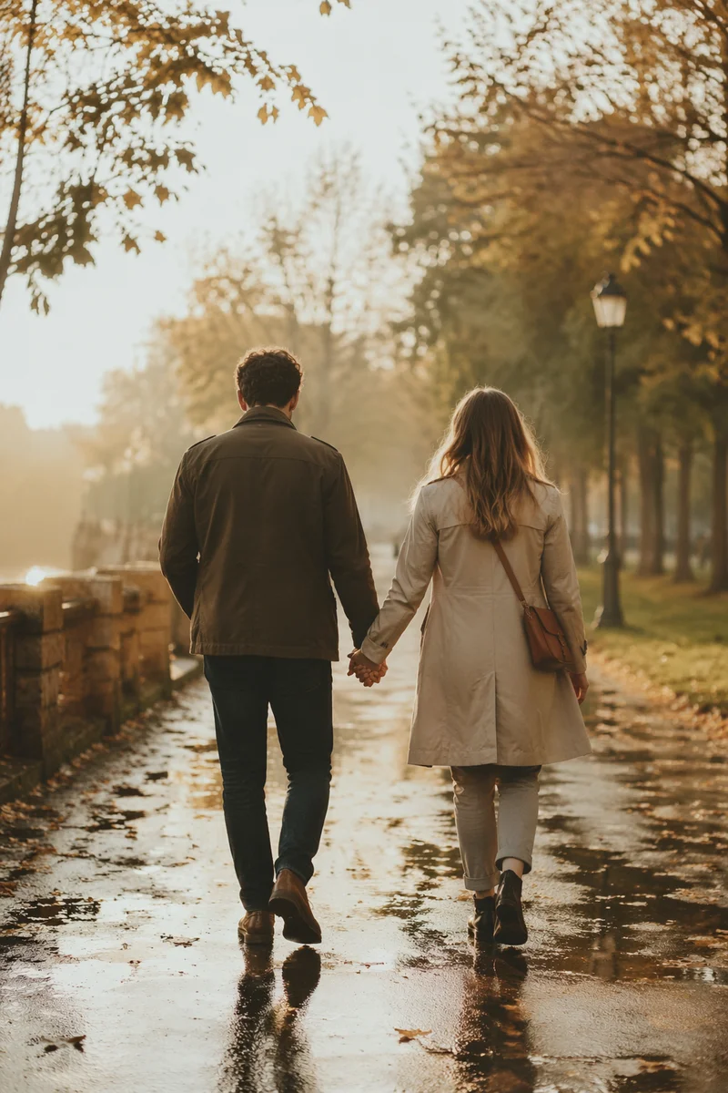 Romantic Couple Walking Hand in Hand