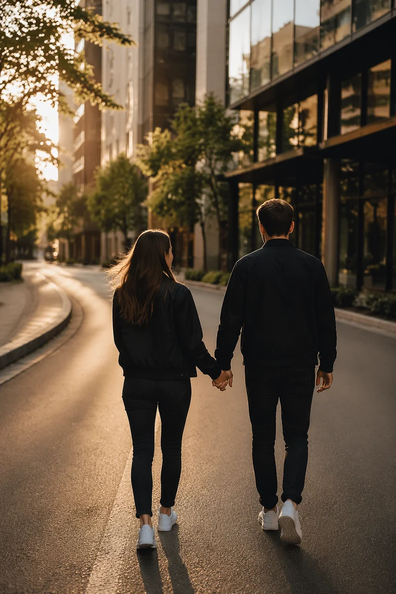 Romantic Couple Walking Hand in Hand