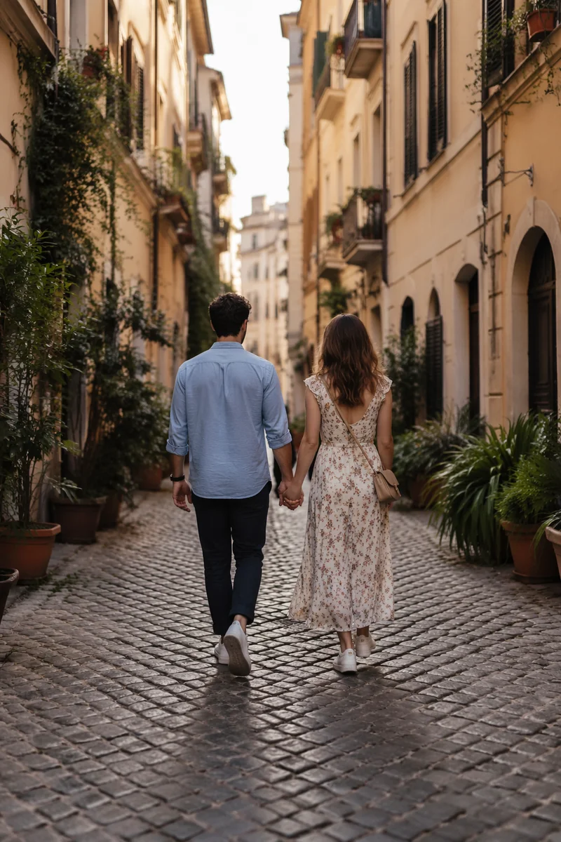 Romantic Couple Walking Hand in Hand