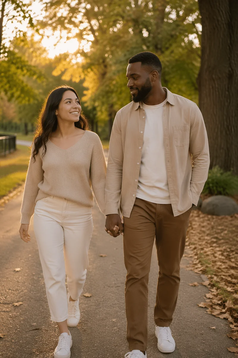 Romantic Couple Walking Hand in Hand