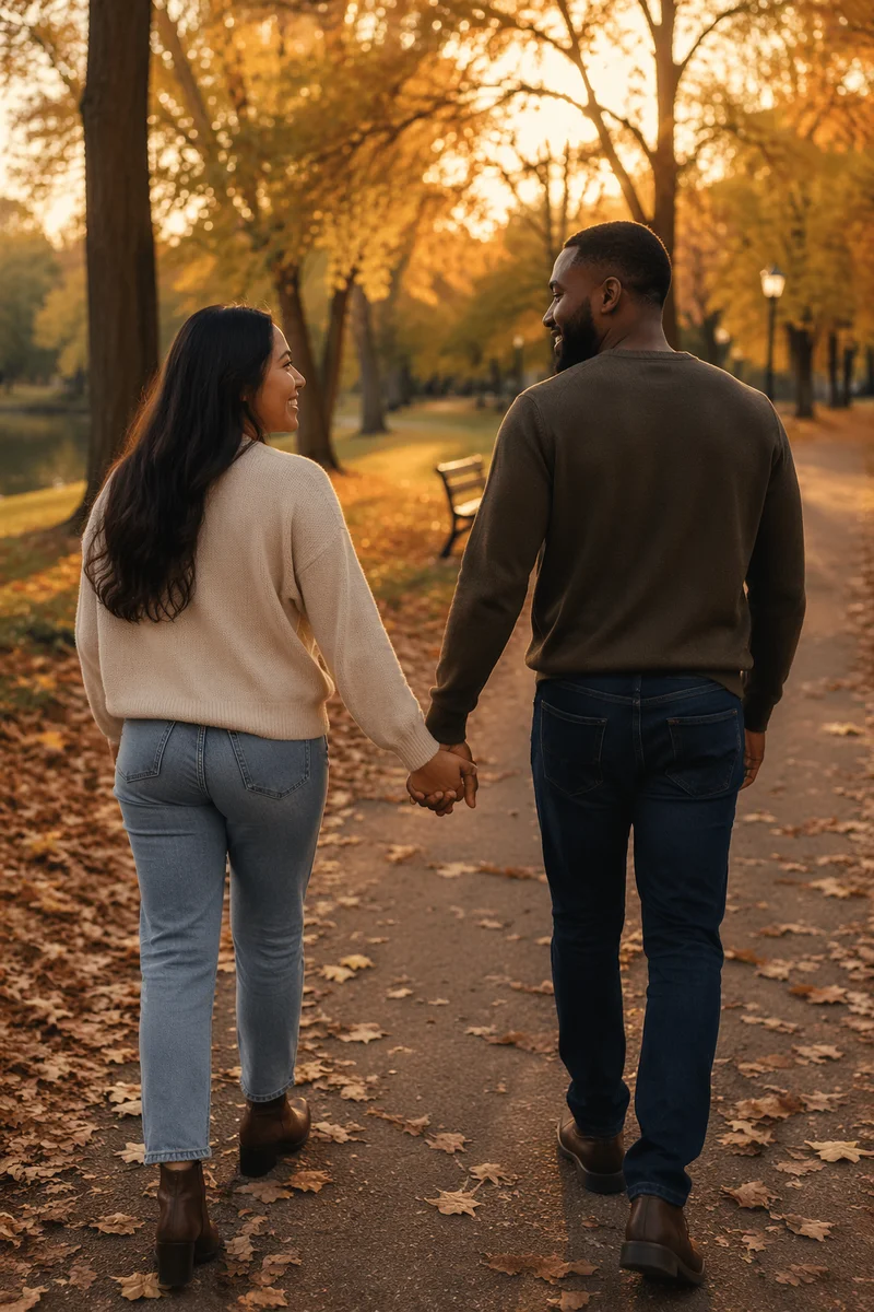 Romantic Couple Walking Hand in Hand