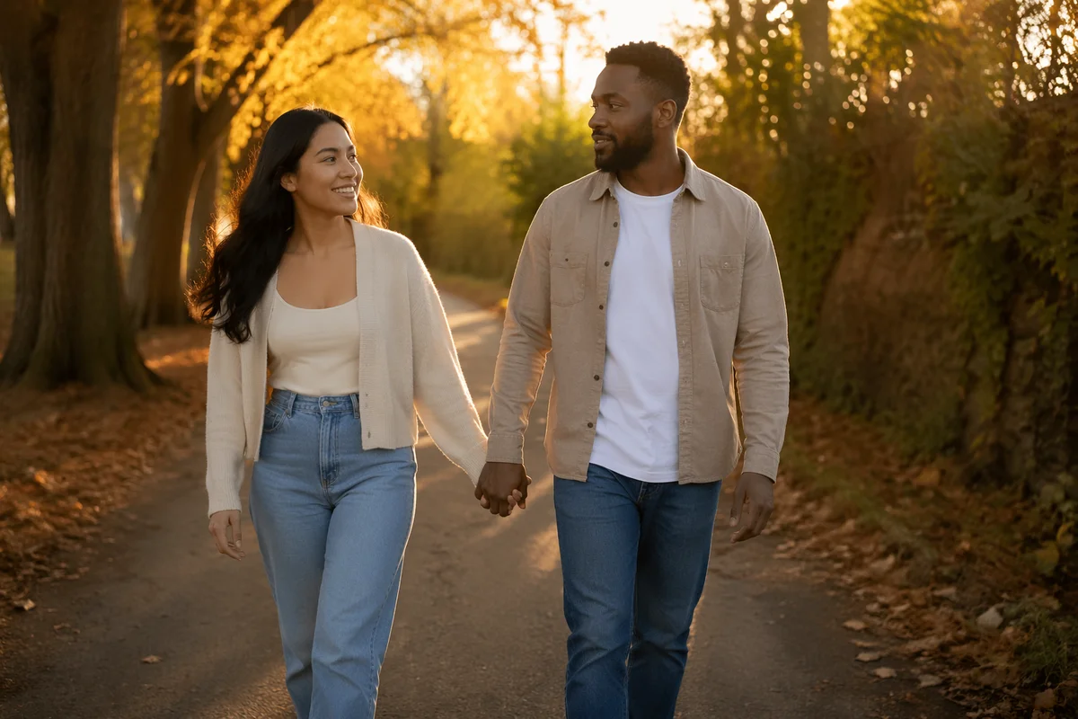 Romantic Couple Walking Hand in Hand