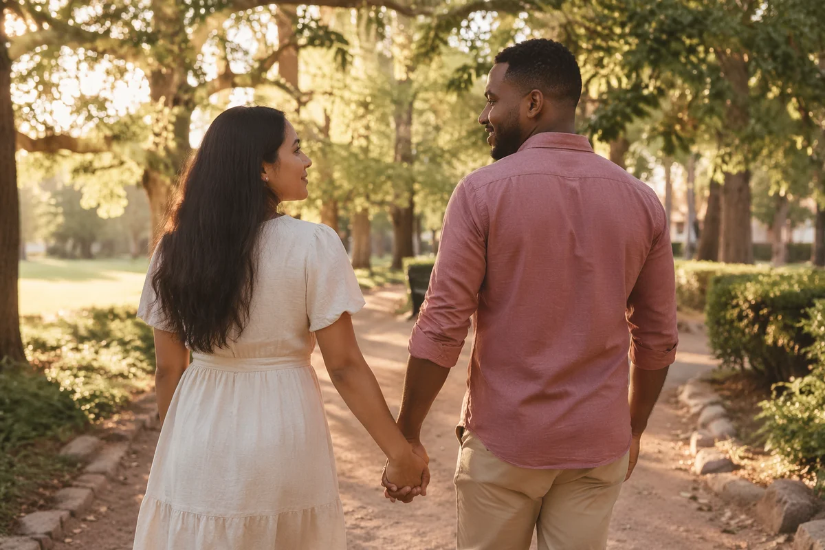 Romantic Couple Walking Hand in Hand