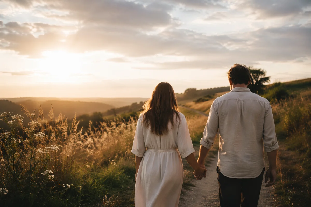 Romantic Couple Walking Hand in Hand