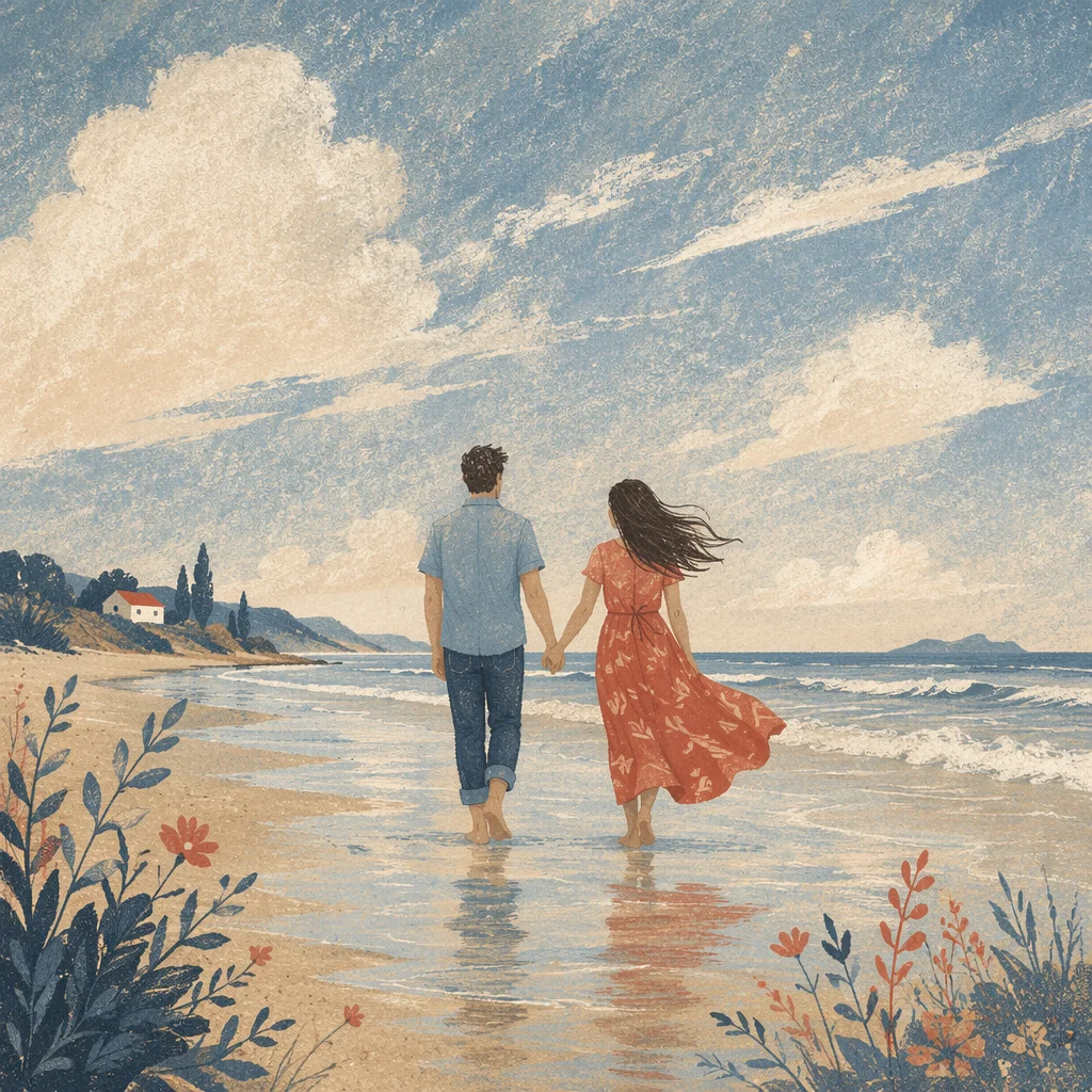 Couple Walking on Beach After Retreat