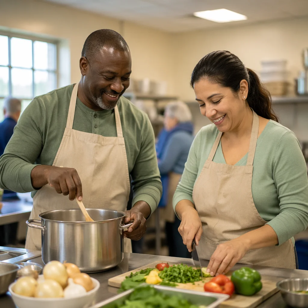 Couple Volunteering in Church Kitchen Together