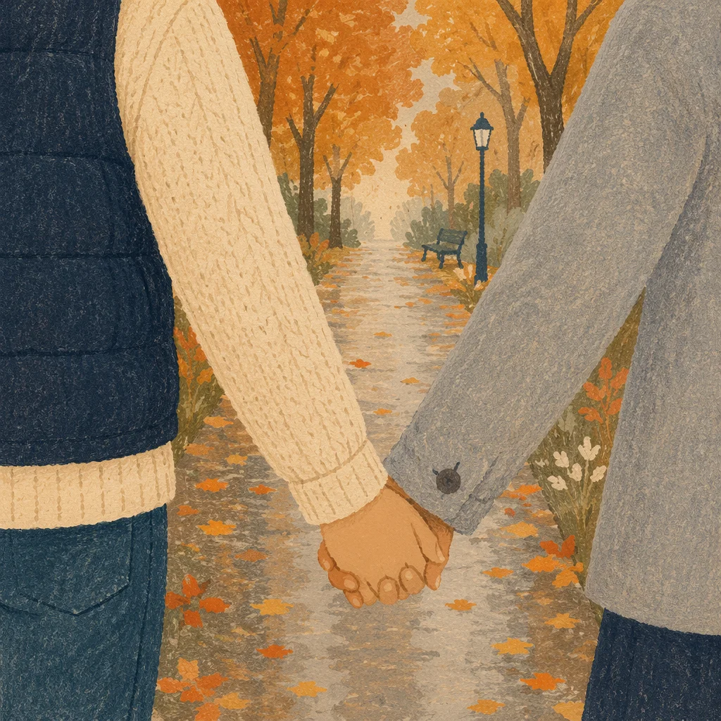 Couple Holding Hands in Autumn Park