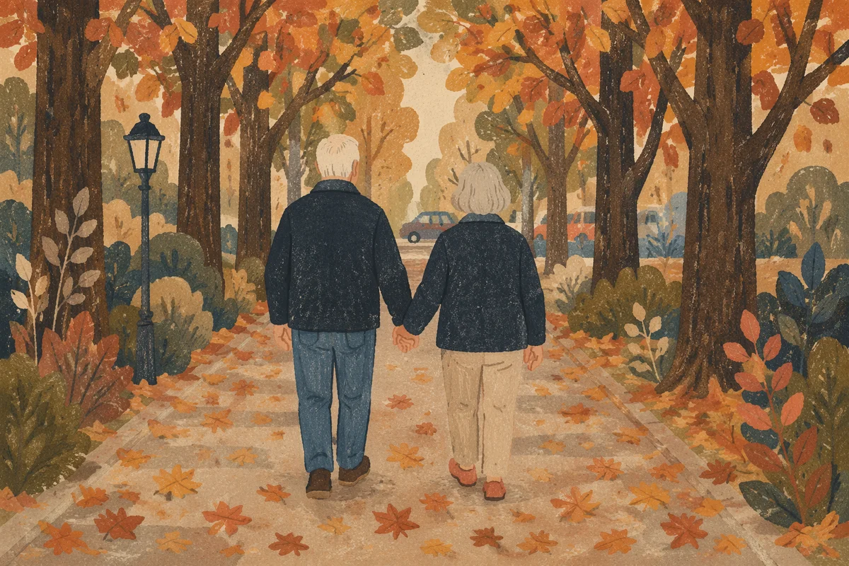Older Couple Walking Hand in Hand